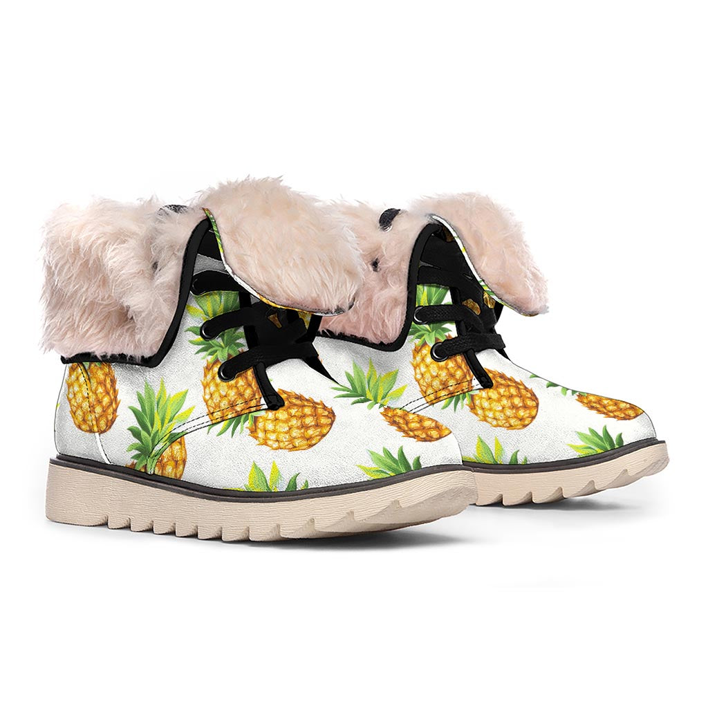 White Pineapple Pattern Print Winter Boots