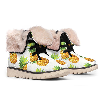White Pineapple Pattern Print Winter Boots