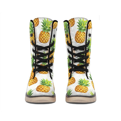 White Pineapple Pattern Print Winter Boots