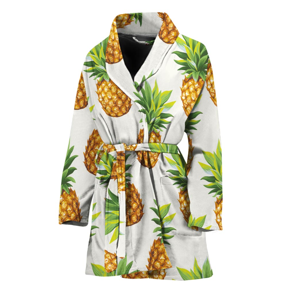 White Pineapple Pattern Print Women's Bathrobe
