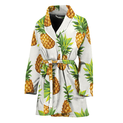 White Pineapple Pattern Print Women's Bathrobe