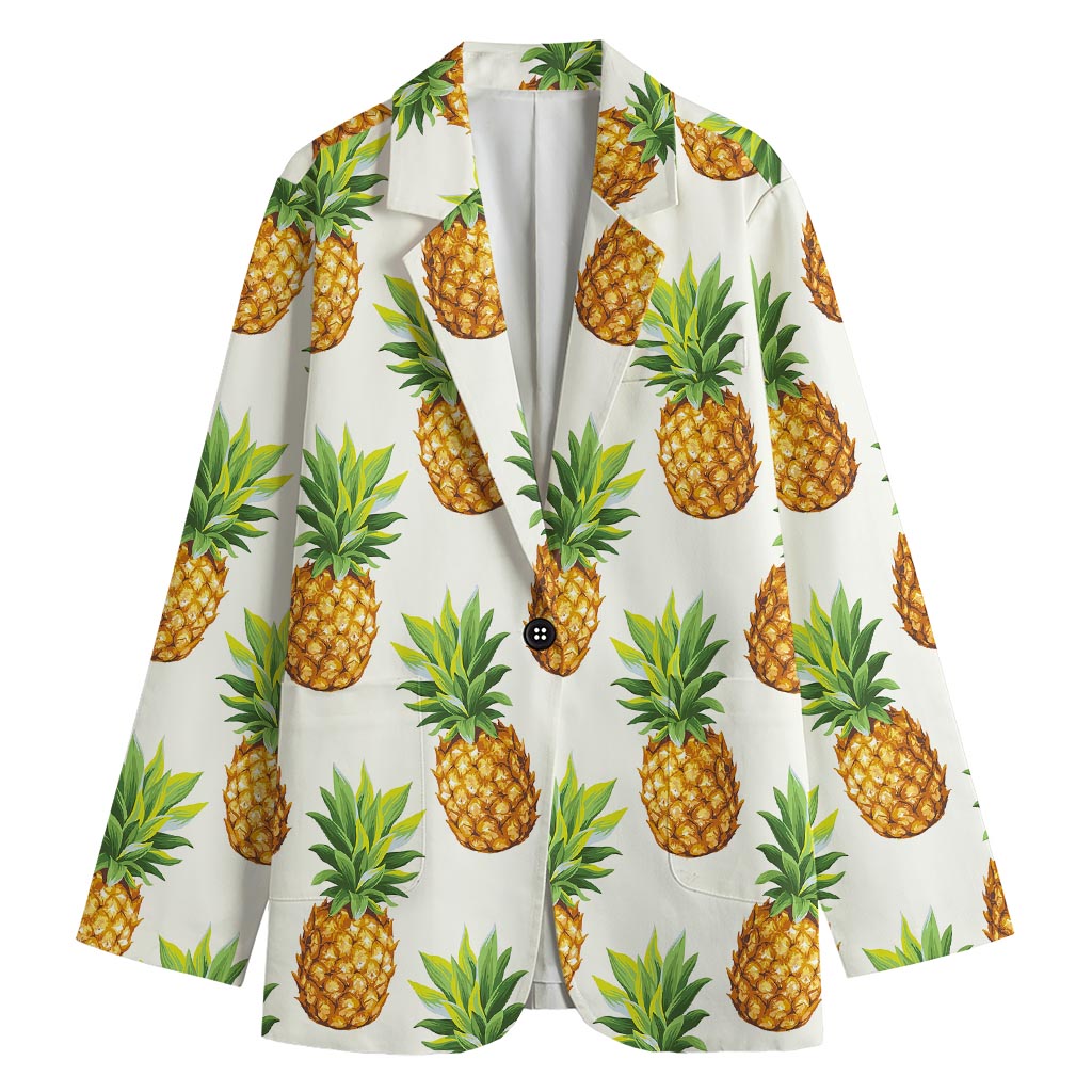 White Pineapple Pattern Print Women's Blazer