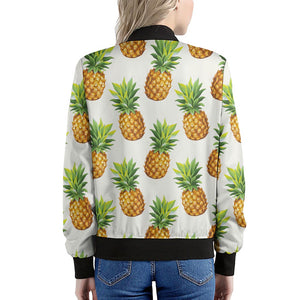 White Pineapple Pattern Print Women's Bomber Jacket