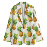 White Pineapple Pattern Print Women's Cotton Blazer