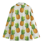 White Pineapple Pattern Print Women's Cotton Blazer