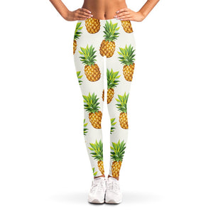 White Pineapple Pattern Print Women's Leggings