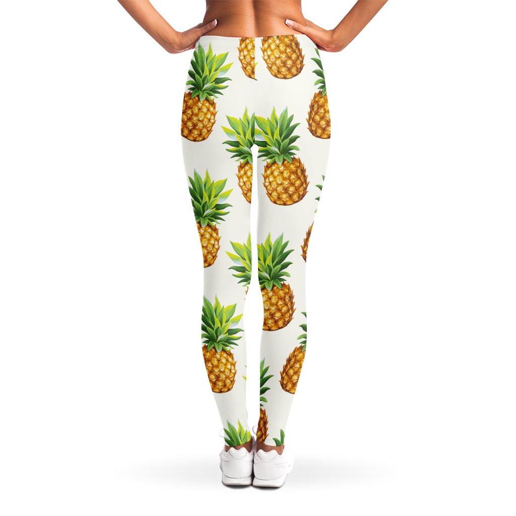 White Pineapple Pattern Print Women's Leggings