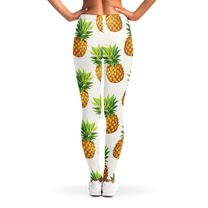 White Pineapple Pattern Print Women's Leggings