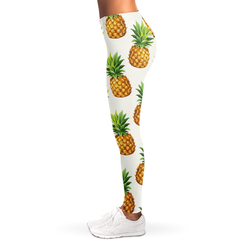 White Pineapple Pattern Print Women's Leggings