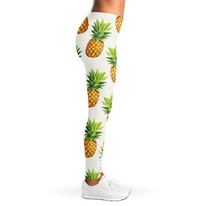 White Pineapple Pattern Print Women's Leggings