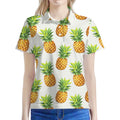 White Pineapple Pattern Print Women's Polo Shirt
