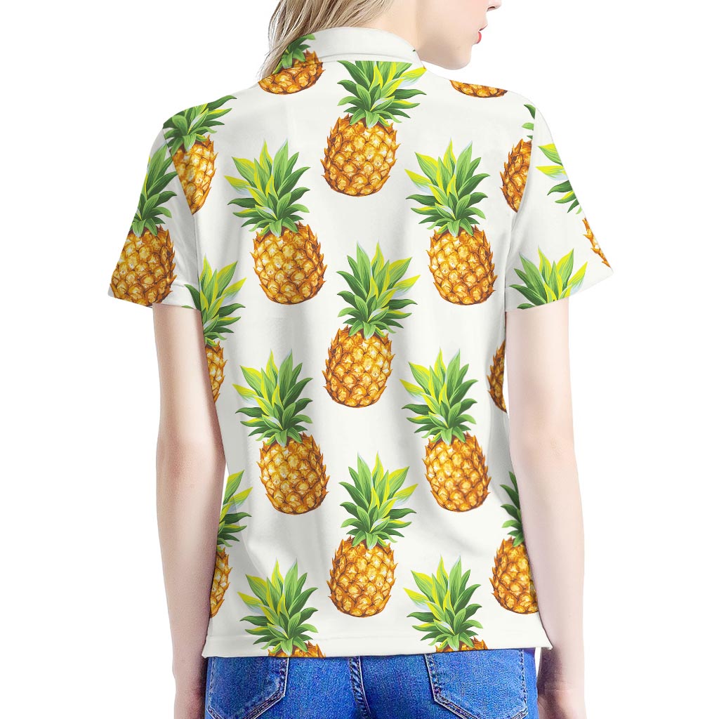 White Pineapple Pattern Print Women's Polo Shirt