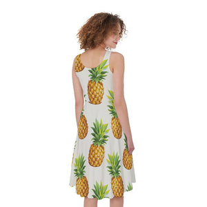 White Pineapple Pattern Print Women's Sleeveless Dress