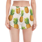 White Pineapple Pattern Print Women's Split Running Shorts