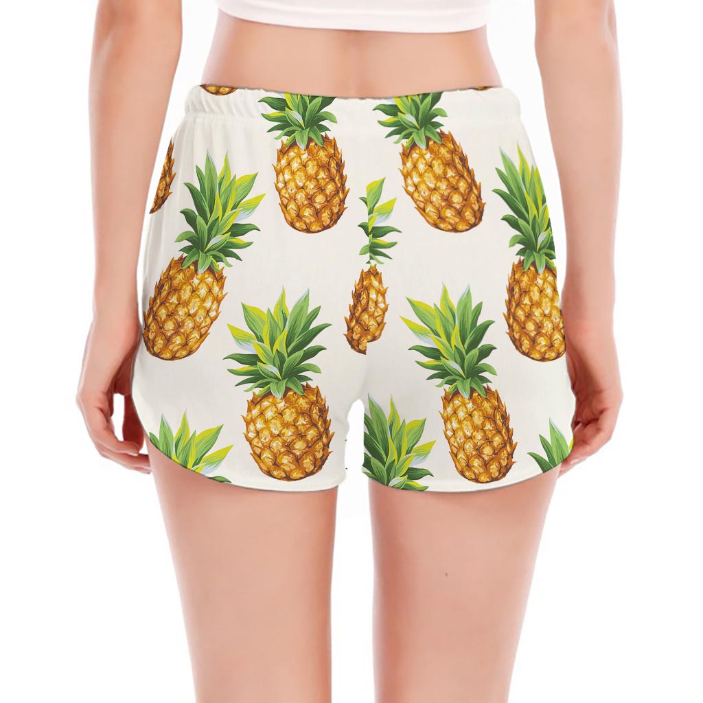 White Pineapple Pattern Print Women's Split Running Shorts