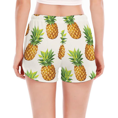 White Pineapple Pattern Print Women's Split Running Shorts