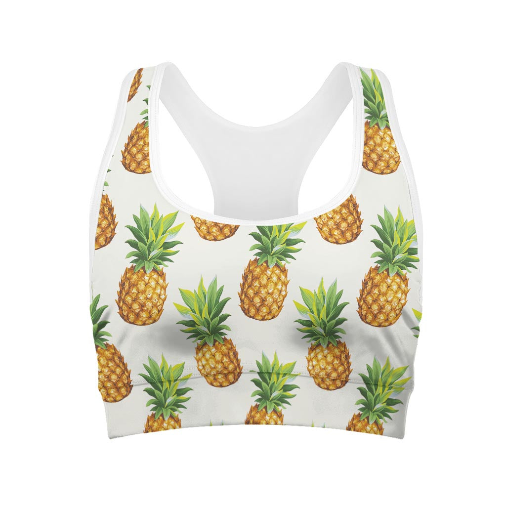 White Pineapple Pattern Print Women's Sports Bra