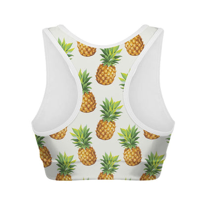 White Pineapple Pattern Print Women's Sports Bra