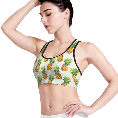 White Pineapple Pattern Print Women's Sports Bra