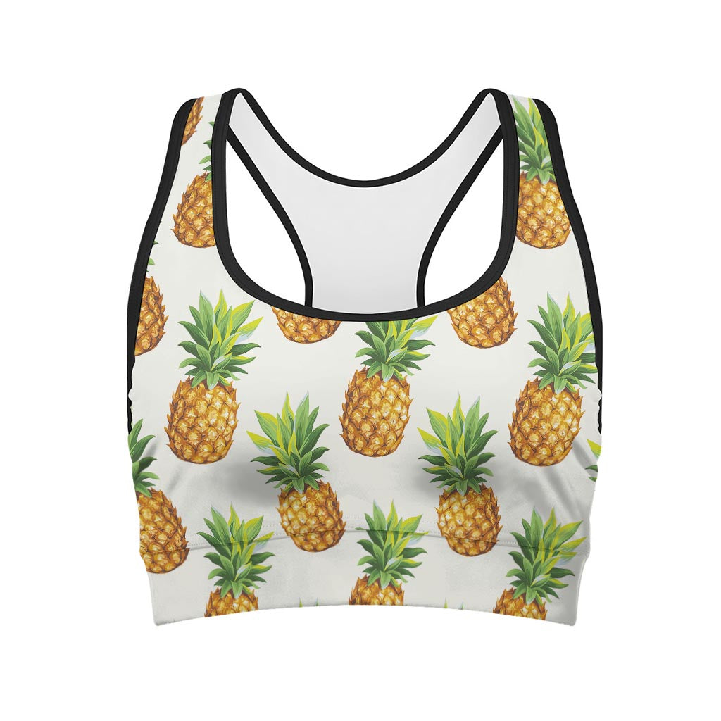 White Pineapple Pattern Print Women's Sports Bra
