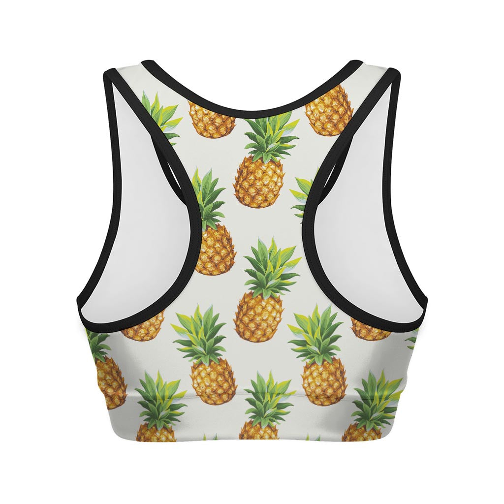White Pineapple Pattern Print Women's Sports Bra