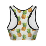 White Pineapple Pattern Print Women's Sports Bra
