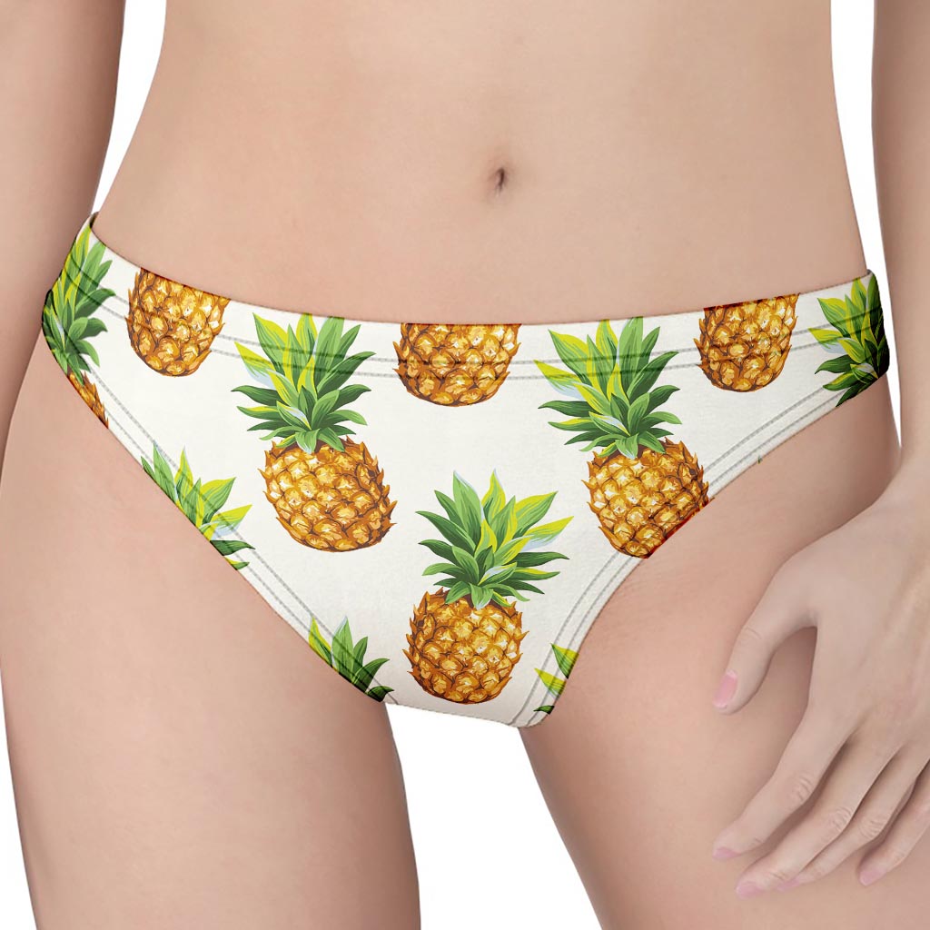 White Pineapple Pattern Print Women's Thong