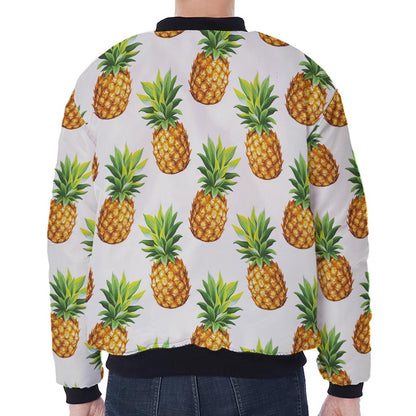 White Pineapple Pattern Print Zip Sleeve Bomber Jacket