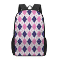 White Pink And Blue Argyle Pattern Print 17 Inch Backpack