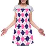 White Pink And Blue Argyle Pattern Print Adjustable Apron