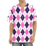 White Pink And Blue Argyle Pattern Print Aloha Shirt