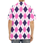 White Pink And Blue Argyle Pattern Print Aloha Shirt