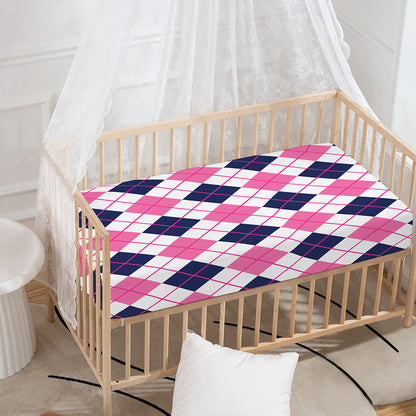 White Pink And Blue Argyle Pattern Print Baby Crib Sheet