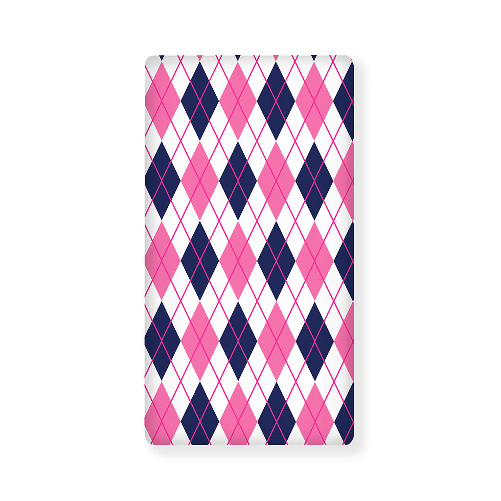 White Pink And Blue Argyle Pattern Print Baby Crib Sheet