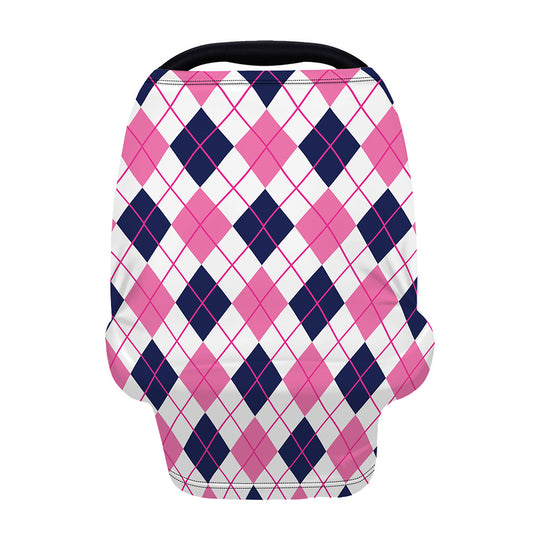 White Pink And Blue Argyle Pattern Print Baby Seat Cover