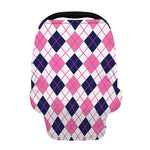White Pink And Blue Argyle Pattern Print Baby Seat Cover