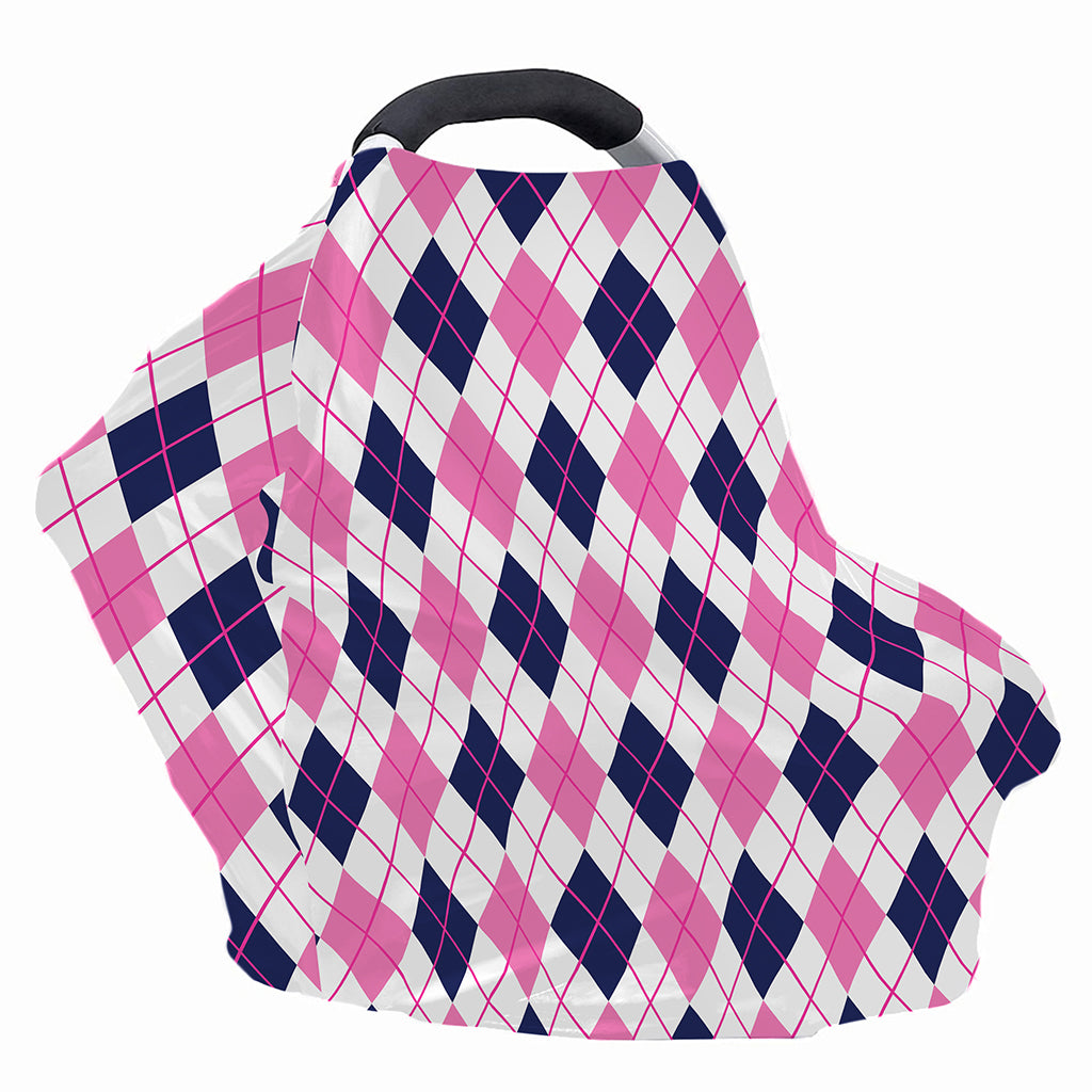 White Pink And Blue Argyle Pattern Print Baby Seat Cover