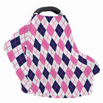 White Pink And Blue Argyle Pattern Print Baby Seat Cover