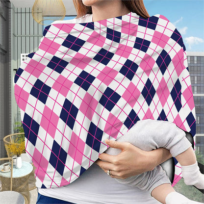 White Pink And Blue Argyle Pattern Print Baby Seat Cover