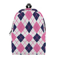White Pink And Blue Argyle Pattern Print School Backpack