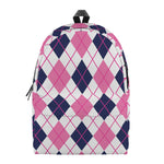 White Pink And Blue Argyle Pattern Print Backpack