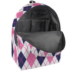 White Pink And Blue Argyle Pattern Print Backpack