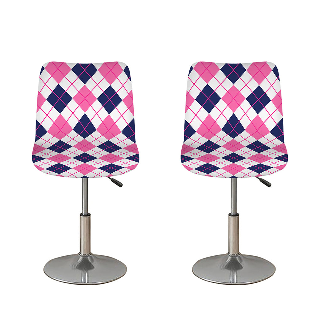 White Pink And Blue Argyle Pattern Print Bar Stool Covers
