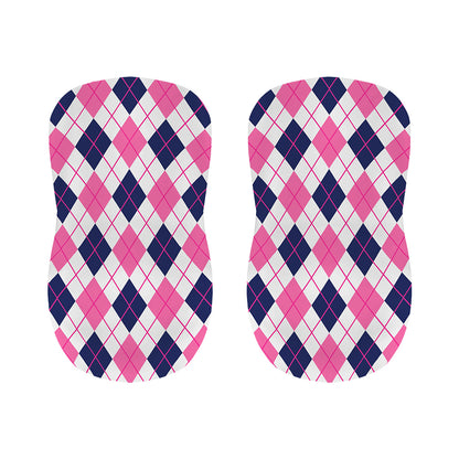 White Pink And Blue Argyle Pattern Print Bar Stool Covers