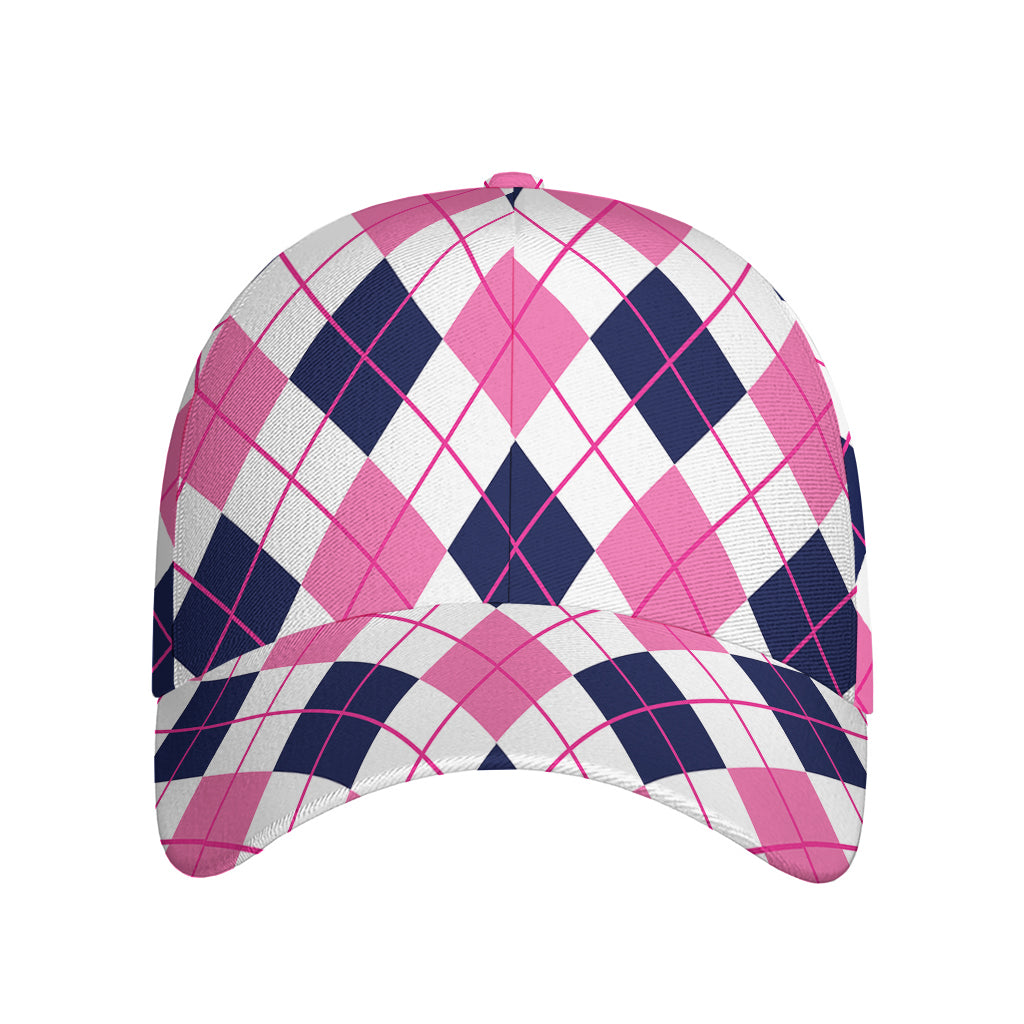 White Pink And Blue Argyle Pattern Print Baseball Cap