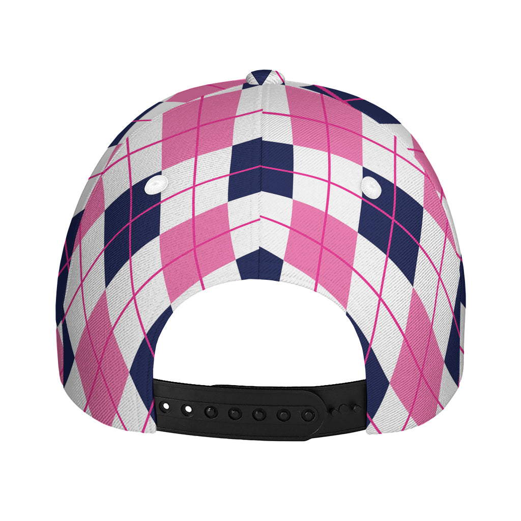 White Pink And Blue Argyle Pattern Print Baseball Cap