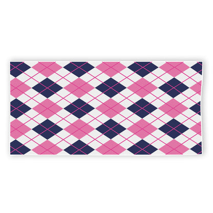 White Pink And Blue Argyle Pattern Print Beach Towel