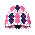 White Pink And Blue Argyle Pattern Print Beanie