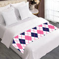White Pink And Blue Argyle Pattern Print Bed Runner