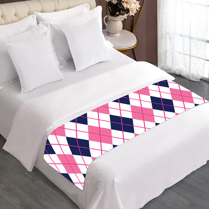 White Pink And Blue Argyle Pattern Print Bed Runner